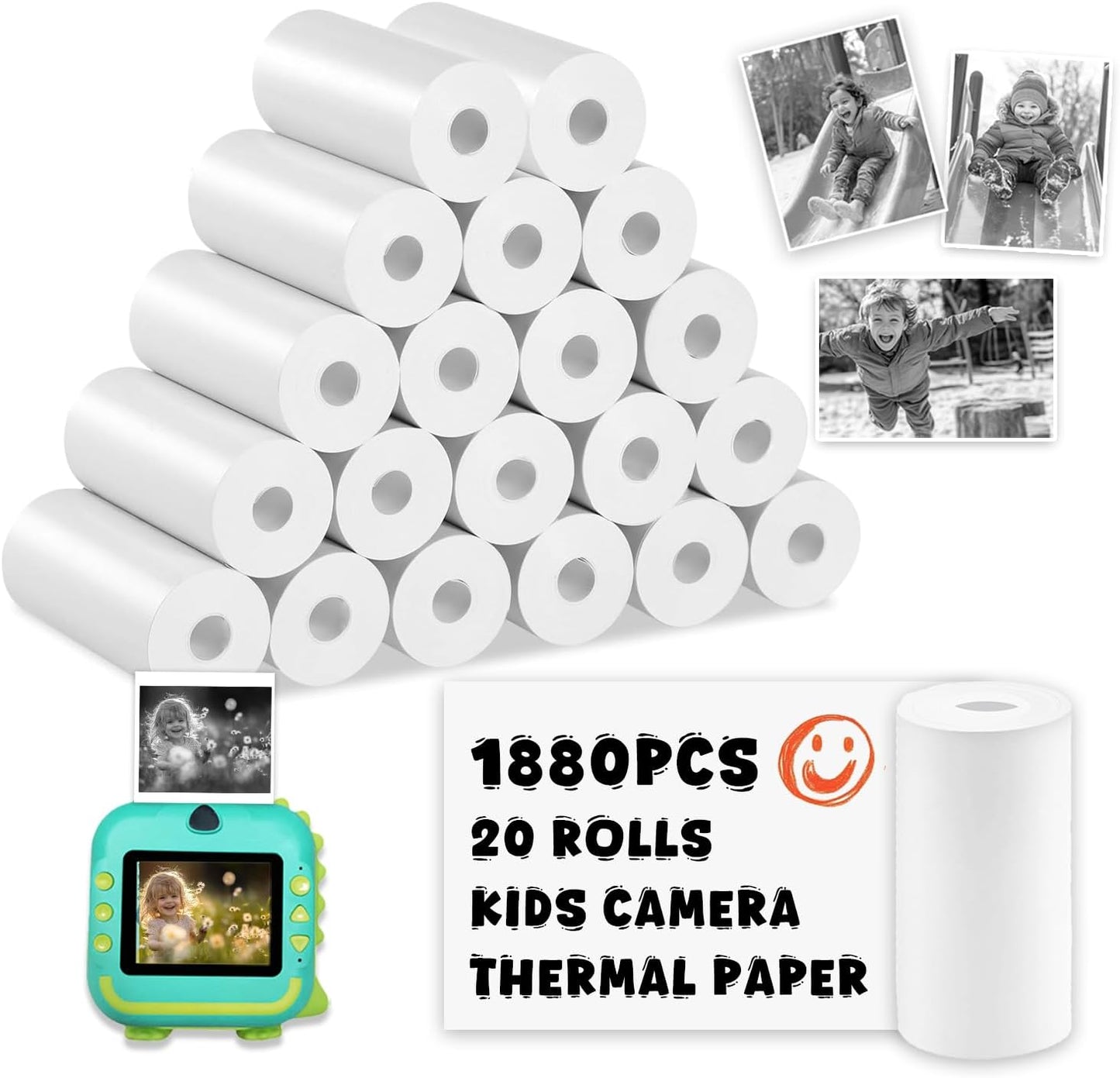 1880Pcs Printer Paper Mini Camera Mini Printer Thermal Paper Kids Camera Instant Print,20Rolls Sets(94Sheets/Roll) Photo Paper, Graffiti Doodle DIY Toys Stationery Drawing Paper Gift for Children