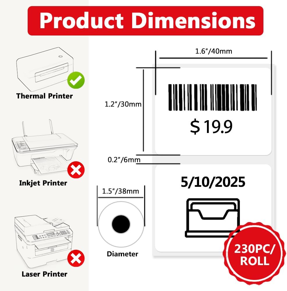 690Pcs Thermal Paper Stickers, 3 Rolls 1.57''x1.18''(40x30mm) for Thermal Label Printer T50M Pro, PL70E, M110, Waterproof Label Stickers Self-Adhesive Tape