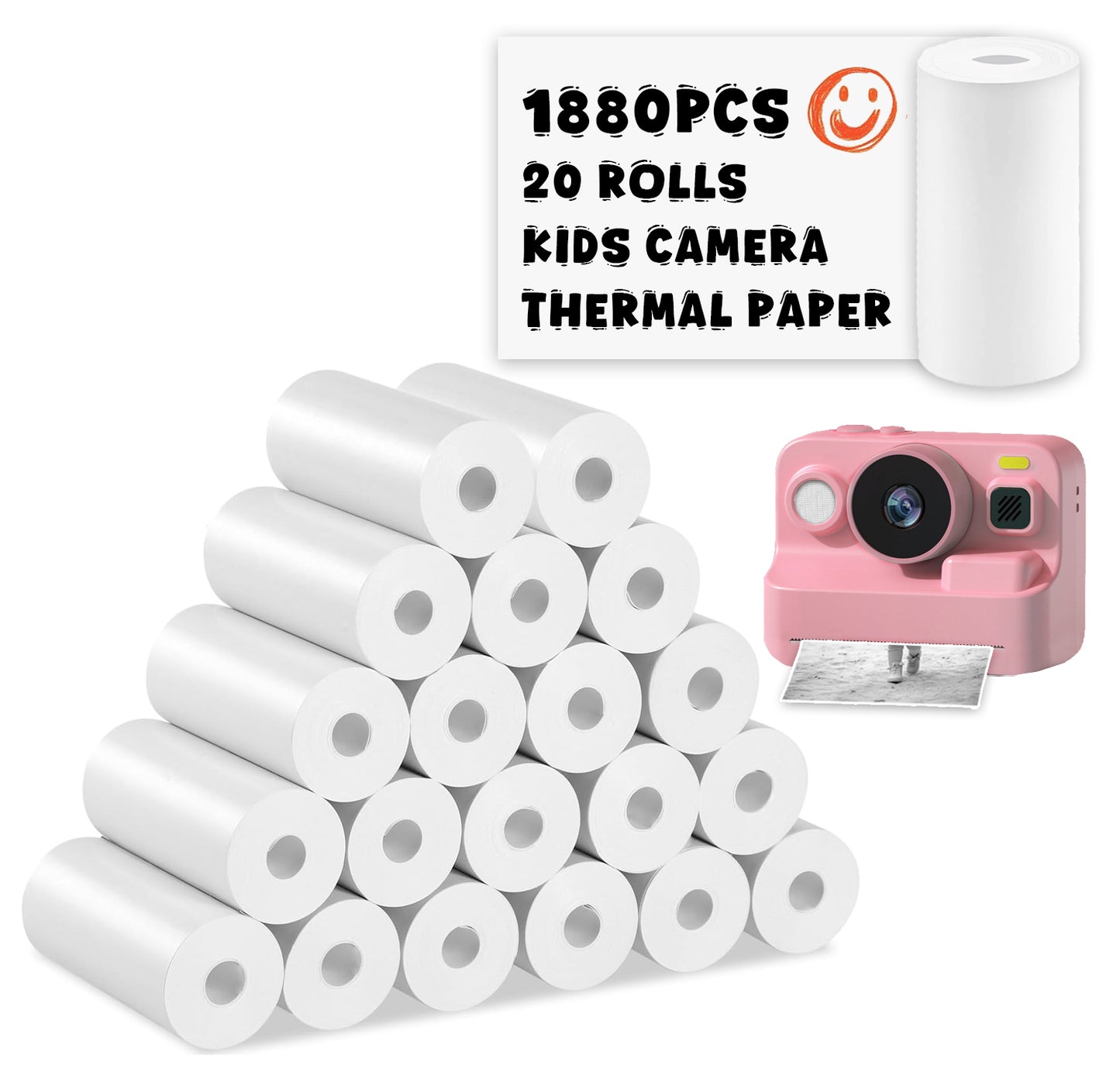 FasionMior 1880Pcs Kids Instant Camera Paper Rolls for Kids Camera, BPA & BPS Free | 20 Rolls Thermal Photo Paper for Most Kids Instant Print Cameras, 57x25mm Kids Camera Paper for Photos, Journals & DIY Crafts