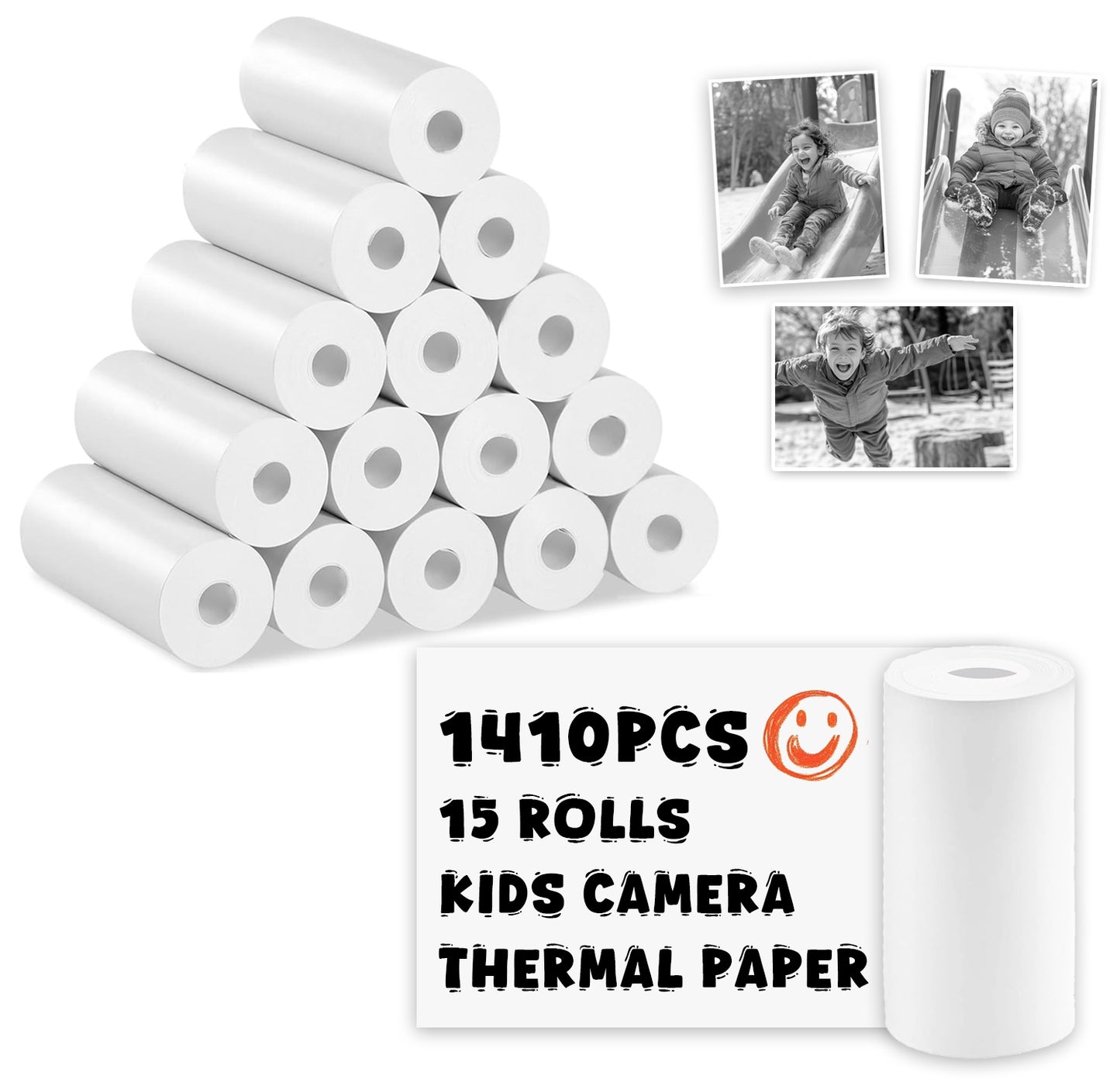 1410Pcs Kids Camera Paper Roll Refill for Toddler Camera, BPA & BPS Free | 15 Rolls Thermal Photo Paper for Most Kids Instant Print Cameras, 57x25mm Kids Camera Paper for Photos, Journals & DIY Crafts