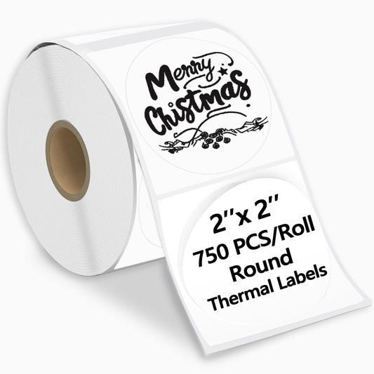 750PCS 2 Inch Circle Thermal Sticker Paper for Label Printer, White | Round Self-Adhesive Thermal Printer Stickers for Business, DIY, Compatible with PL70E-BT/ PL80E/ Y812BT/ X1038, 750Pcs/Roll