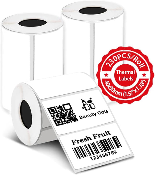 690Pcs Thermal Paper Stickers, 3 Rolls 1.57''x1.18''(40x30mm) for Thermal Label Printer T50M Pro, PL70E, M110, Waterproof Label Stickers Self-Adhesive Tape