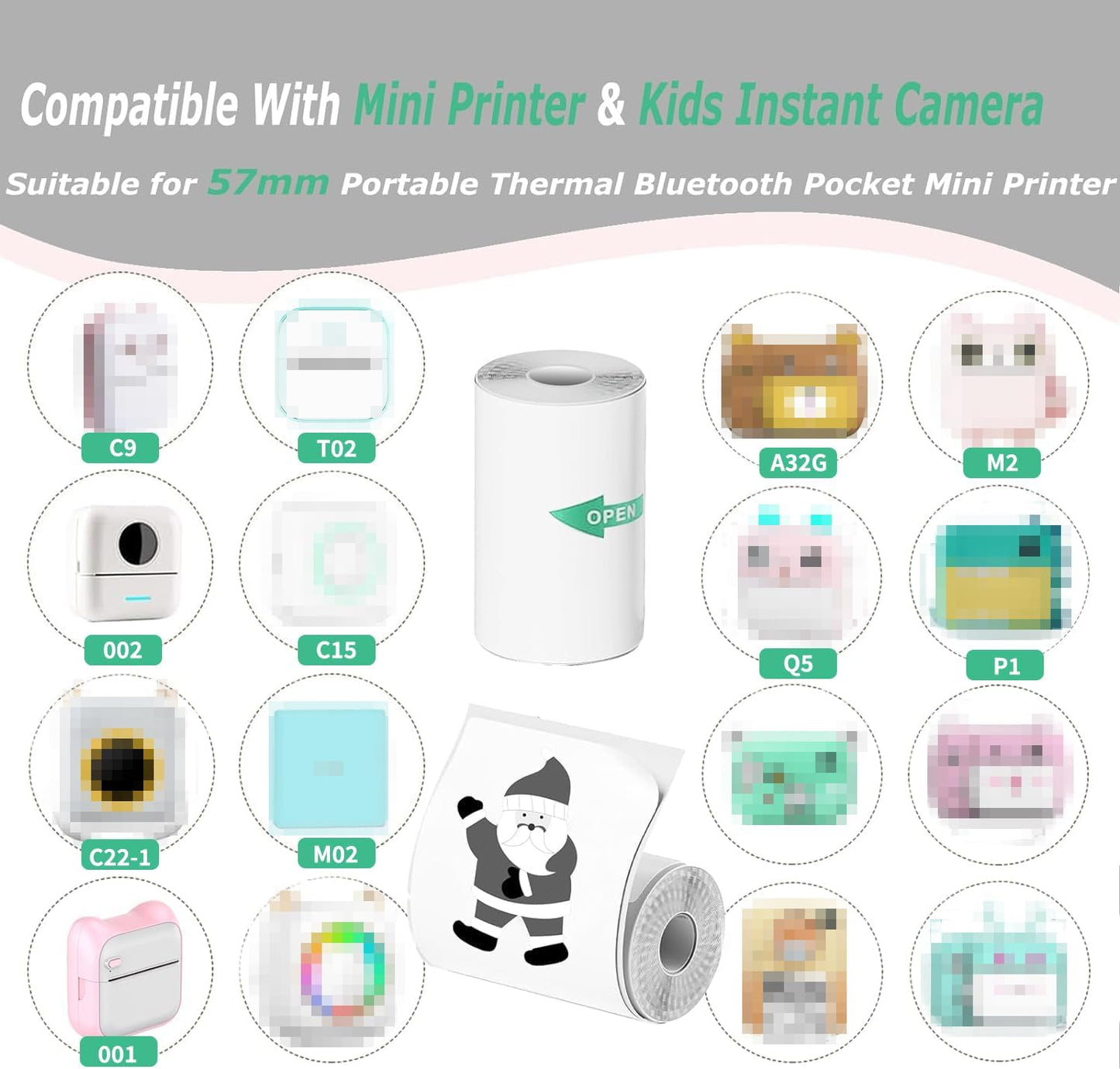 FasionMior 10 Rolls Mini Thermal Printer Sticker Paper for Pocket Printer BPA/BPS Free | 57x25mm Self-adhesive Thermal Sticker Paper for Mini Sticker Printer, Compatible with Kids Instant Cameras, T02/X3 Printer