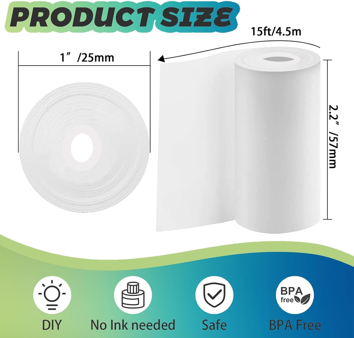 5 Roll Thermal Paper & 5 Roll Sticker Paper for Mini Printer, BPA/BPS Free | White Thermal Paper & Self-adhesive Stickers for Mini Pocket Printers, 57x25mm Thermal Paper for Notes, Lists & DIY Scrapbook