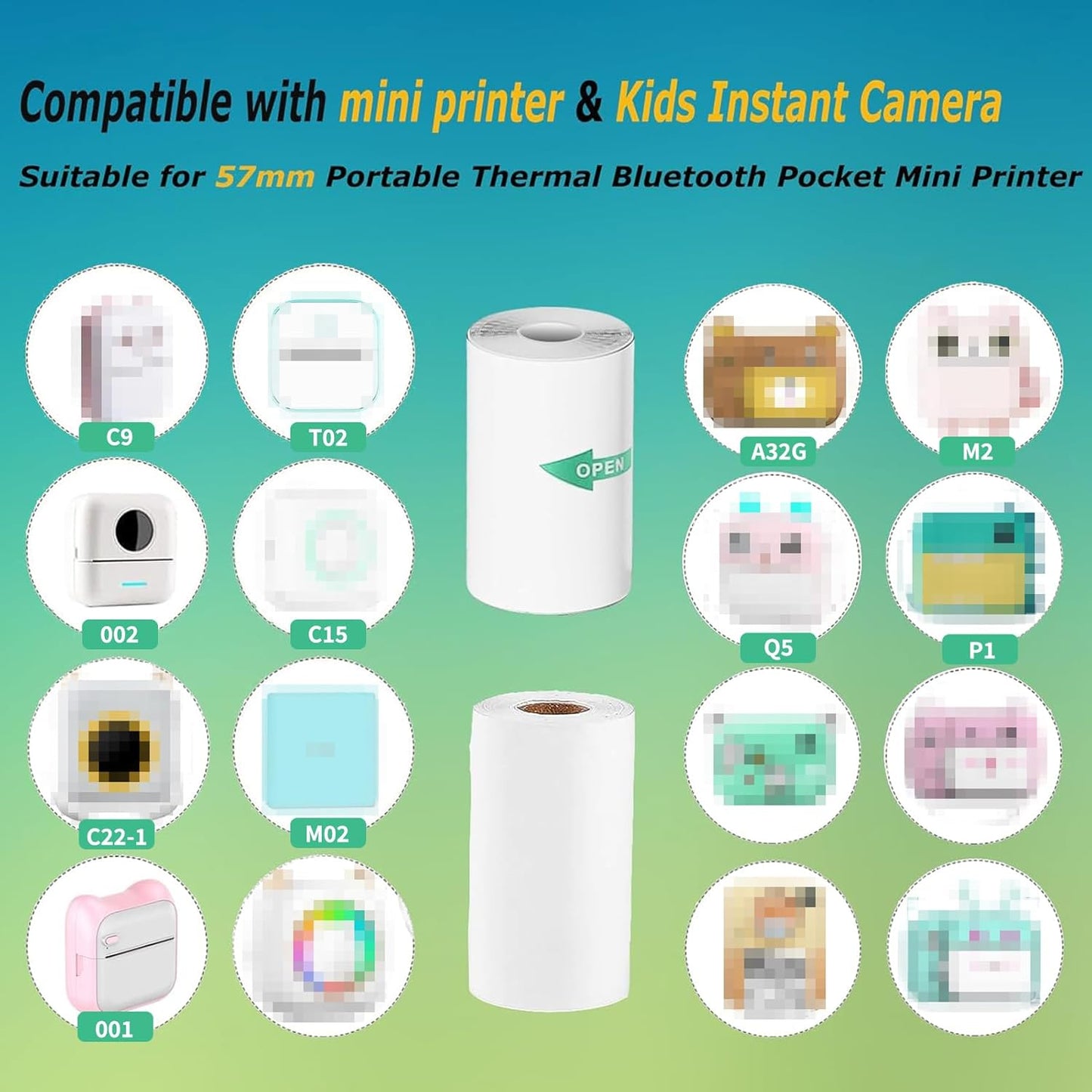 5 Roll Thermal Paper & 5 Roll Sticker Paper for Mini Printer, BPA/BPS Free | White Thermal Paper & Self-adhesive Stickers for Mini Pocket Printers, 57x25mm Thermal Paper for Notes, Lists & DIY Scrapbook