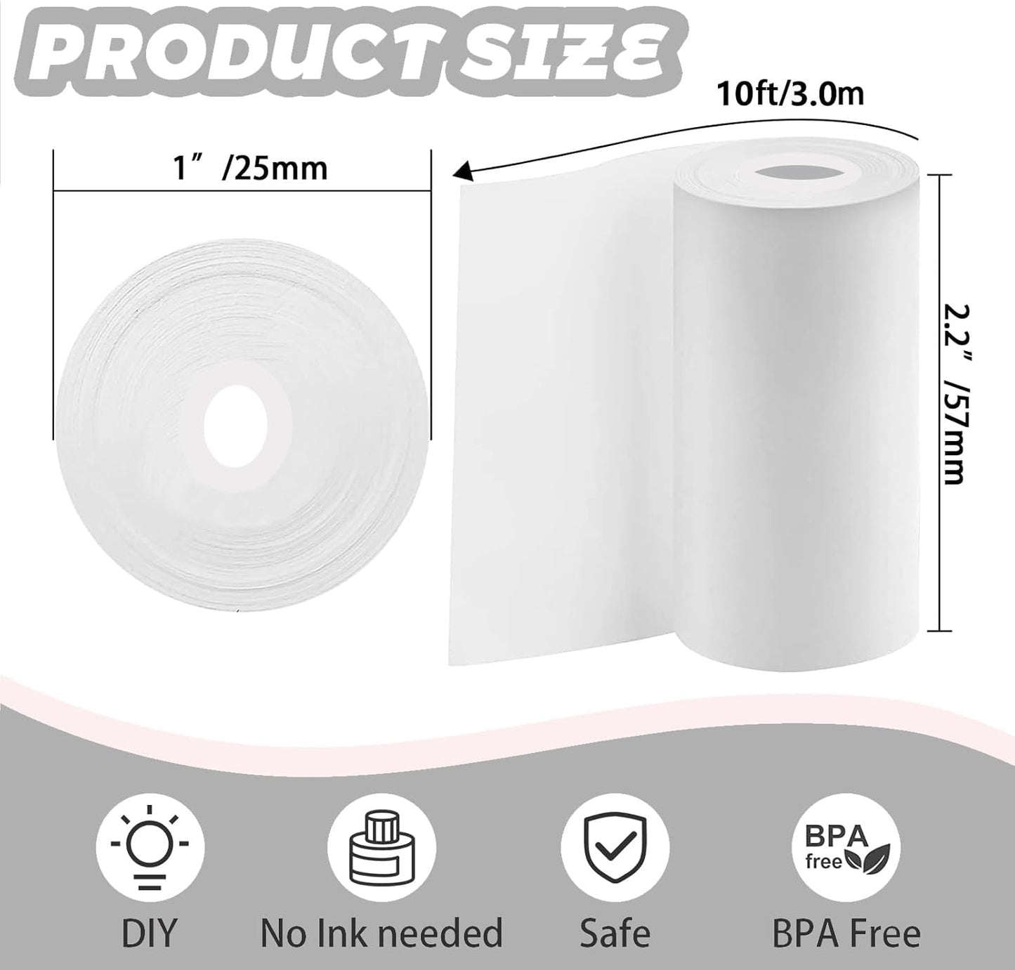 FasionMior 10 Rolls Mini Thermal Printer Sticker Paper for Pocket Printer BPA/BPS Free | 57x25mm Self-adhesive Thermal Sticker Paper for Mini Sticker Printer, Compatible with Kids Instant Cameras, T02/X3 Printer