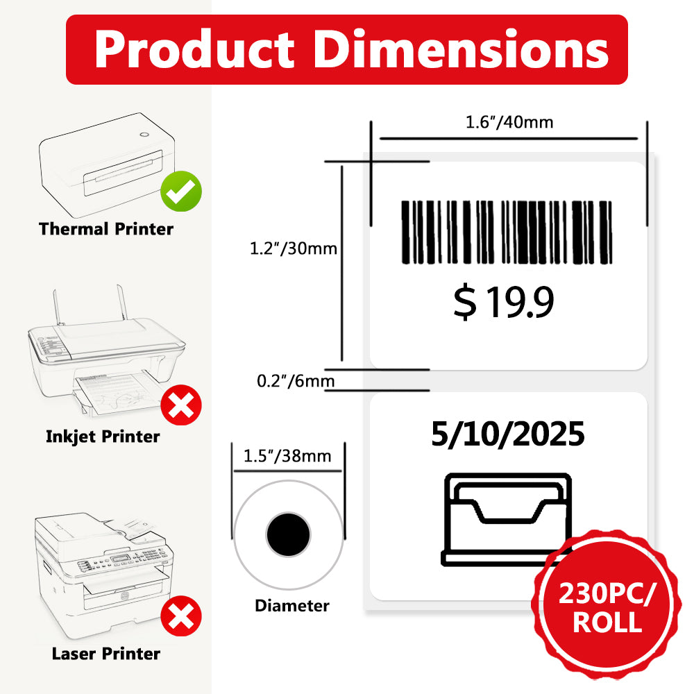 FasionMior 690Pcs Thermal Paper Stickers for Thermal Label Printer, 1.57x1.18 Inch | 40x30mm Thermal Labels, 3 Rolls Waterproof Self-adhesive Labels, Compatible with T50M Pro/M110, Most Mini Thermal Printers